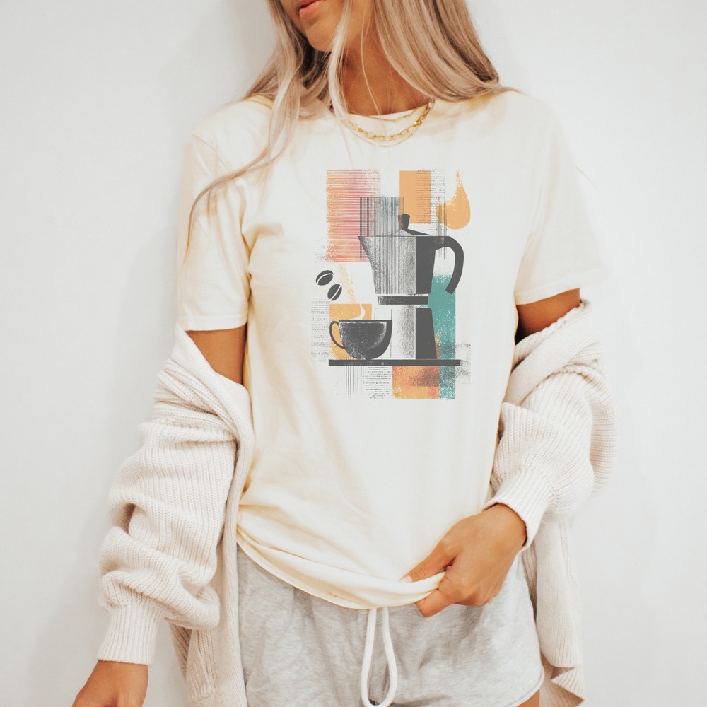 Coffee Brew Mid-Century Modern Graphic Tee Abstract Design